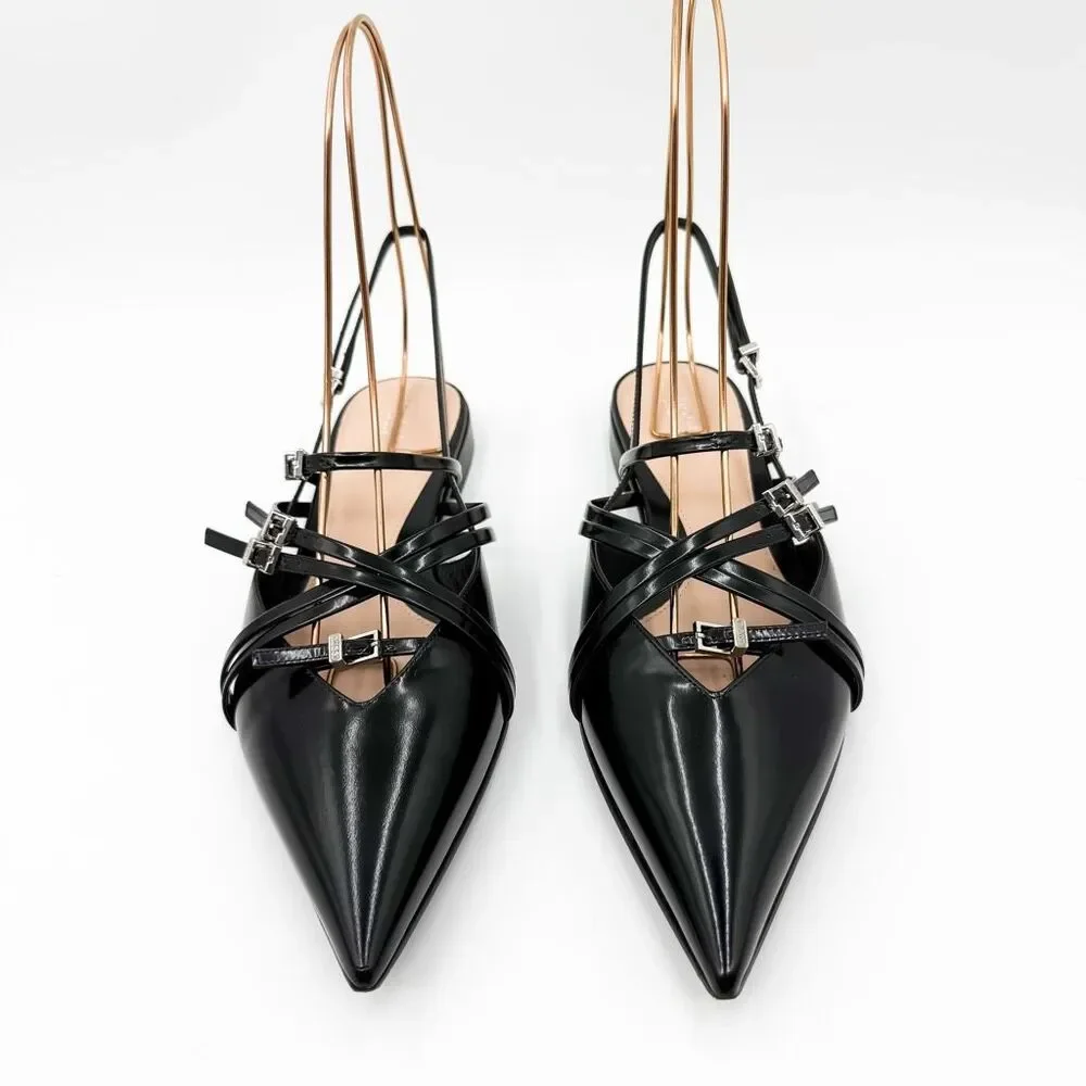 Gucci Seraphine Pointed Toe Buckle Leather Slingback Flats EU 39.5 US 9.5
